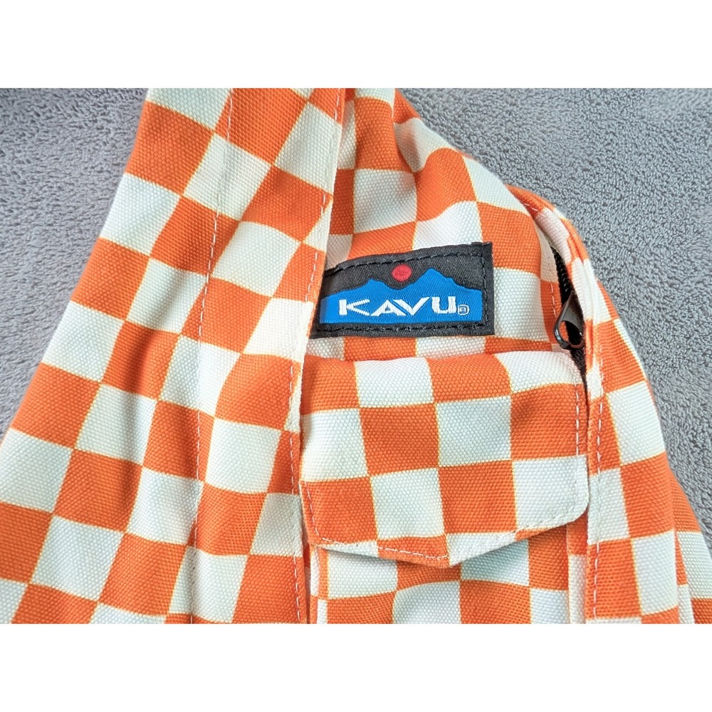Kavu Rope Bag Orange White Checkered Canvas Sling Crossbody Backpack - Picture 2 of 6